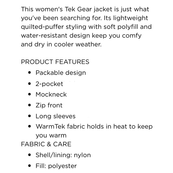 TEK GEAR Plum Lightweight Quilted Puffer Jacket Size 2X NWT - Picture 13 of 13